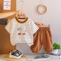 Casual striped short sleeved two-piece set for children in summer
