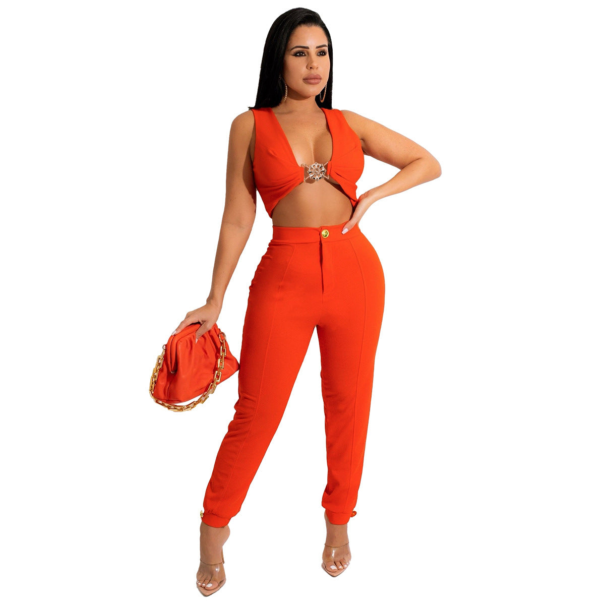 Solid color sleeveless vest leggings set