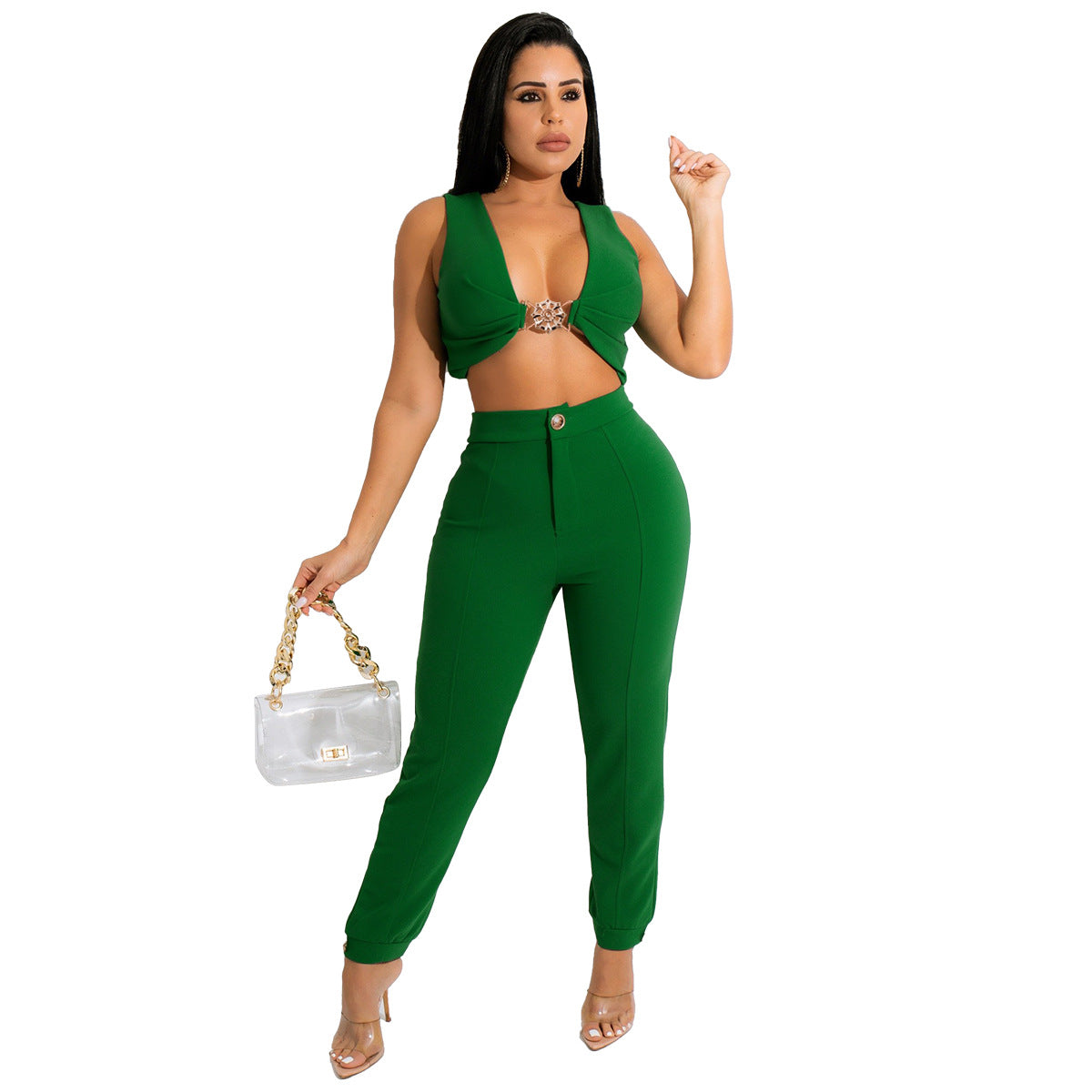 Solid color sleeveless vest leggings set