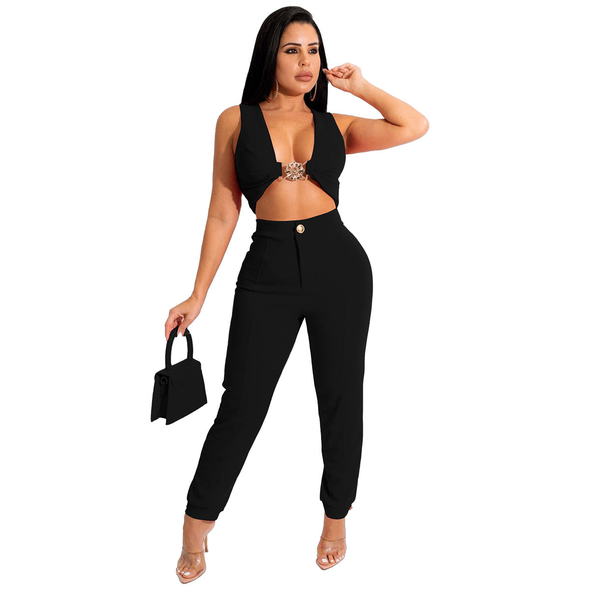 Solid color sleeveless vest leggings set