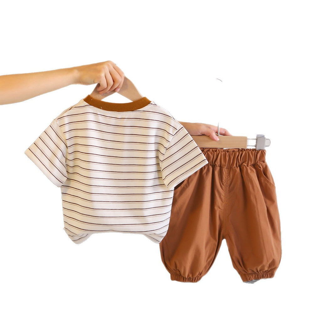 Casual striped short sleeved two-piece set for children in summer